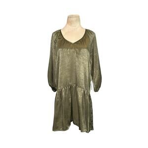 Yana K Barcelona olive green 3/4 sleeves boho mini dress size XS